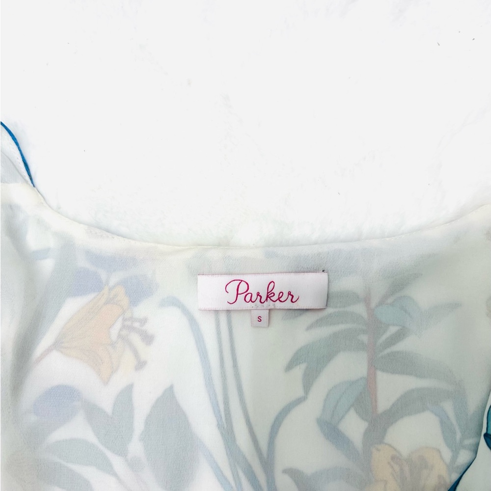 PARKER Blue Floral Lilly High Low Ruffle Dress Short Sleeve Flowy Dress Sz Small - Picture 14 of 15